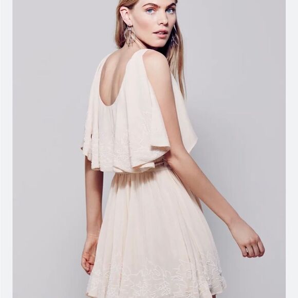 Free People Sylvia peach beaded wrap mini dress size small EUC - Picture 2 of 13